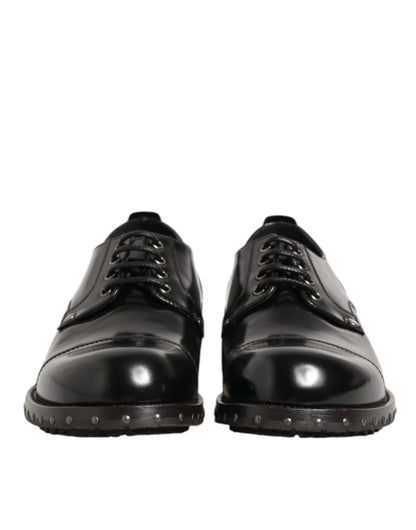 Dolce & Gabbana Black Leather Studded Men Formal Derby Shoes