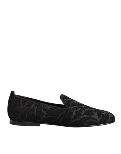 Dolce & Gabbana Black Brocade Loafers Slip On Men Dress Shoes