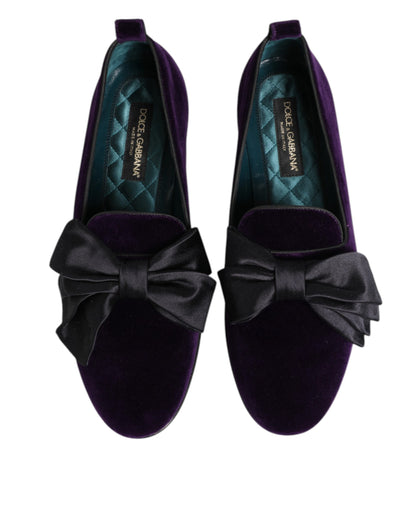 Dolce & Gabbana Purple Suede Cotton Bow Slip On Loafers Shoes