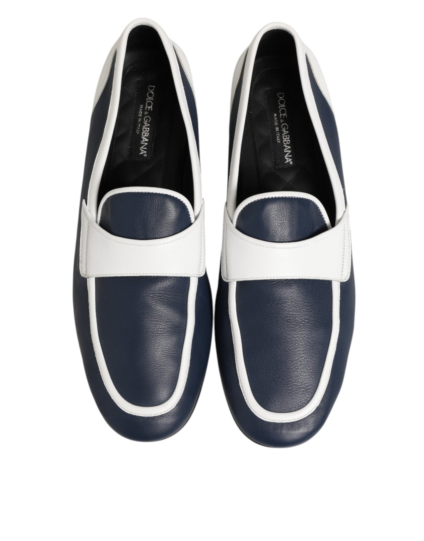 Dolce & Gabbana White Blue Leather Slip On Loafers Men Formal Shoes