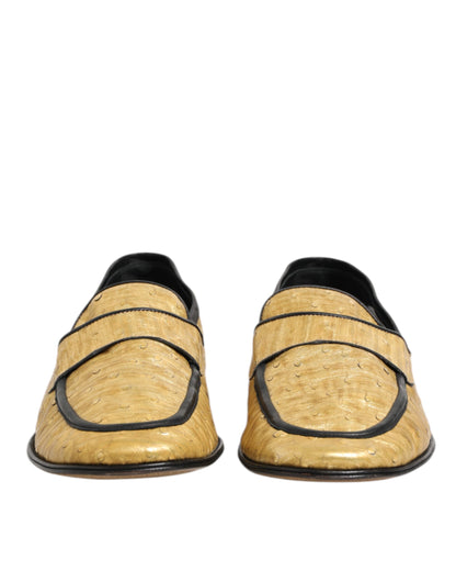 Dolce & Gabbana Yellow Black Leather Slip On Loafers Shoes