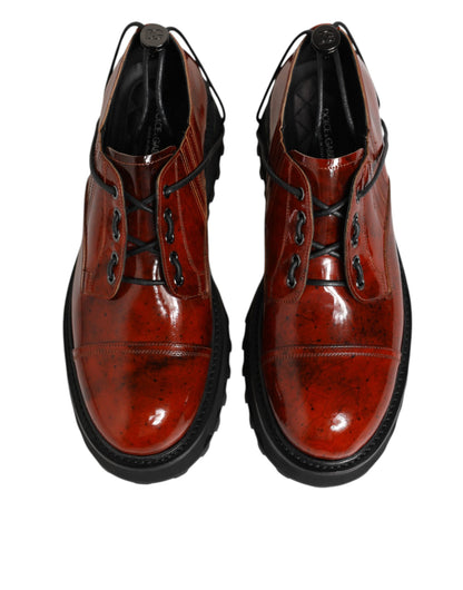 Dolce & Gabbana Brown Red Leather Lace Up Derby Dress Shoes