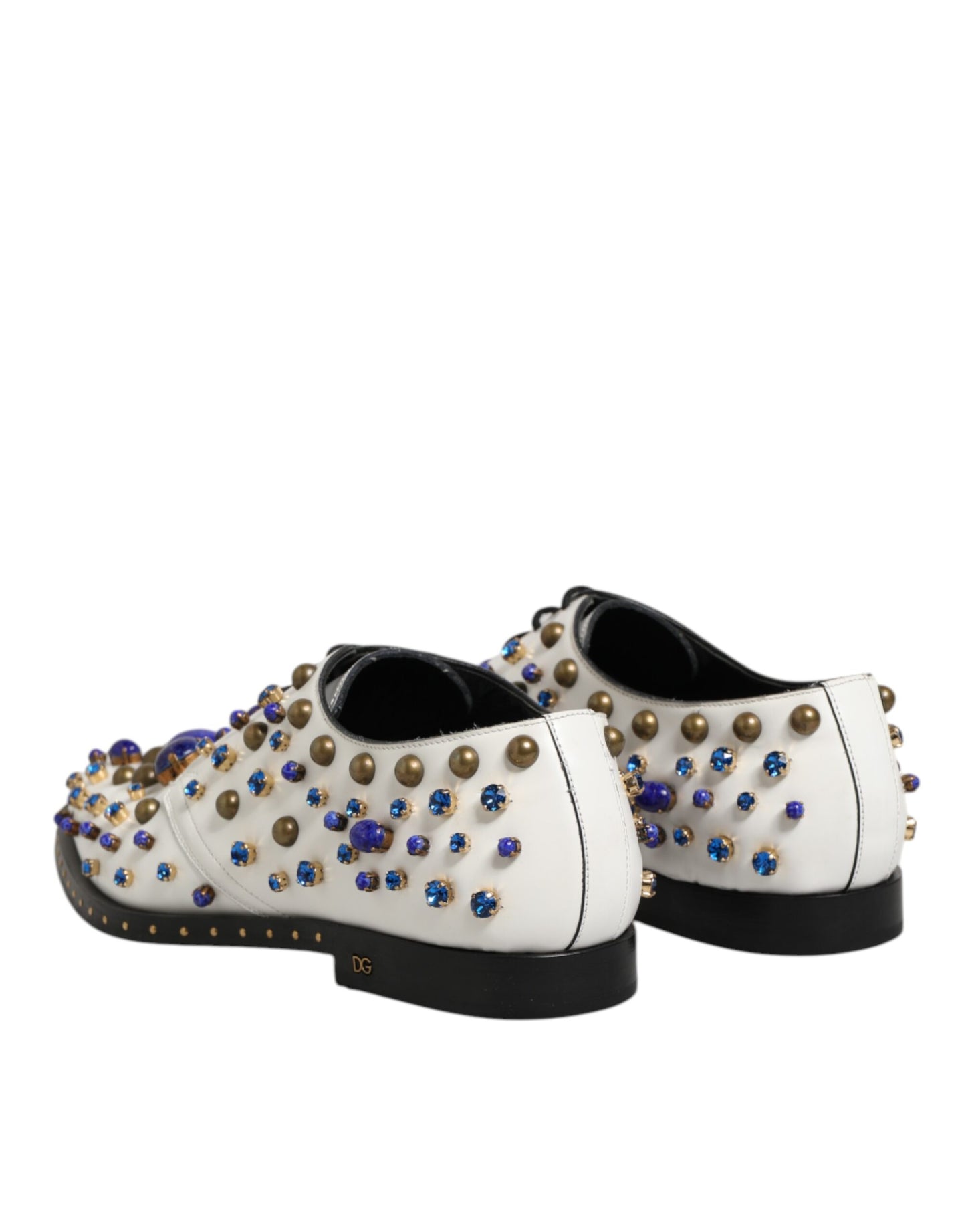 Dolce & Gabbana White Leather Crystals Embellished Dress Shoes