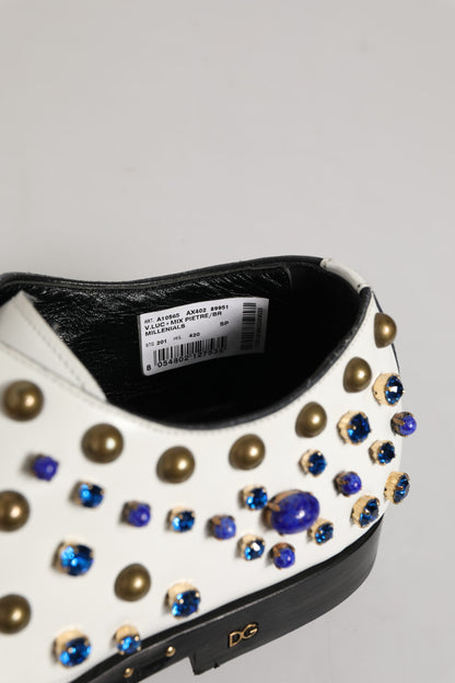 Dolce & Gabbana White Leather Crystals Embellished Dress Shoes
