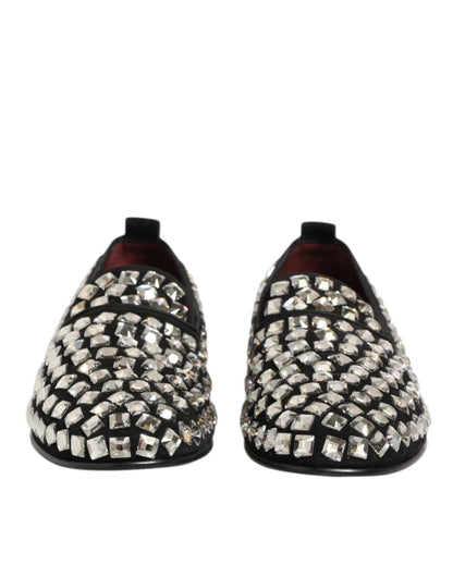 Dolce & Gabbana Black Suede Crystals Loafers Men Dress Shoes