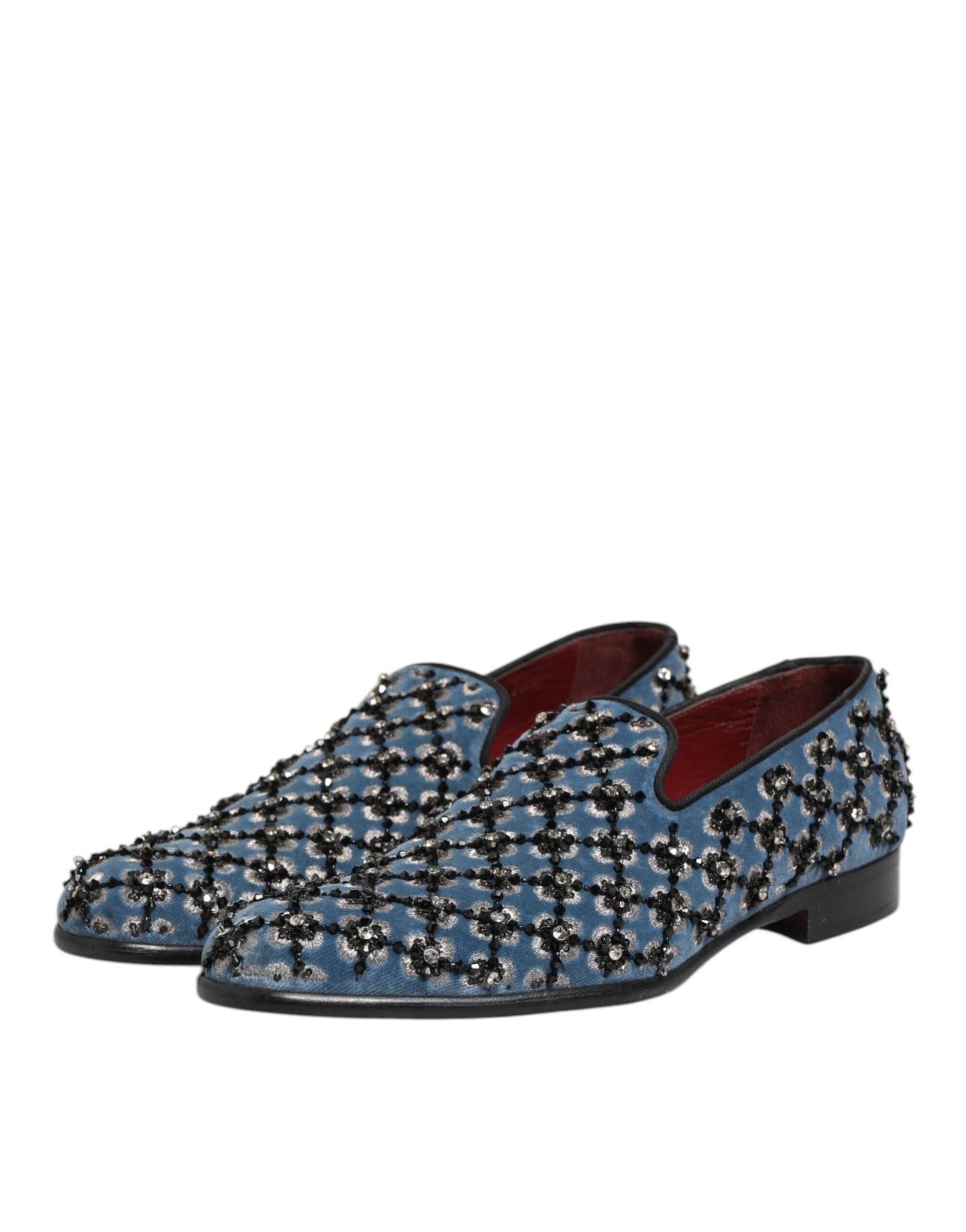 Dolce & Gabbana Blue Velvet Crystal Detailing Loafer Men Shoes
