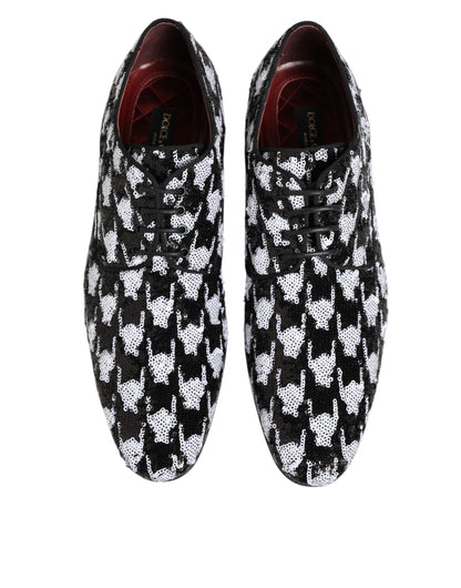 Dolce & Gabbana Dress Black White Sequined Lace Up Derby Shoes