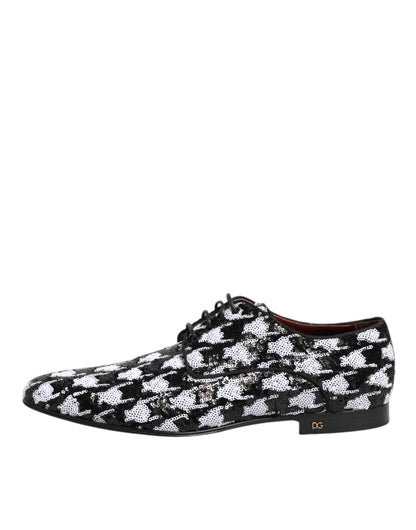 Dolce & Gabbana Dress Black White Sequined Lace Up Derby Shoes