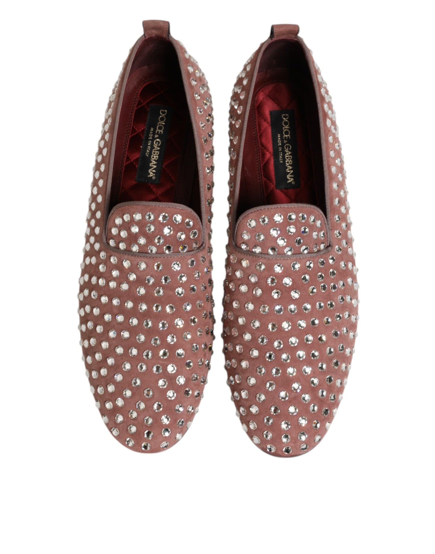 Dolce & Gabbana Pink Suede Crystals Loafers Men Dress Shoes