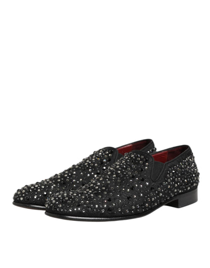 Dolce & Gabbana Black Suede Crystal Embellished Loafer Shoes