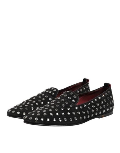 Dolce & Gabbana Black Crystal Embellished Loafers Dress Shoes