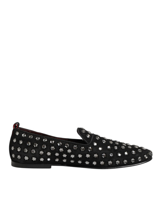 Dolce & Gabbana Black Crystal Embellished Loafers Dress Shoes