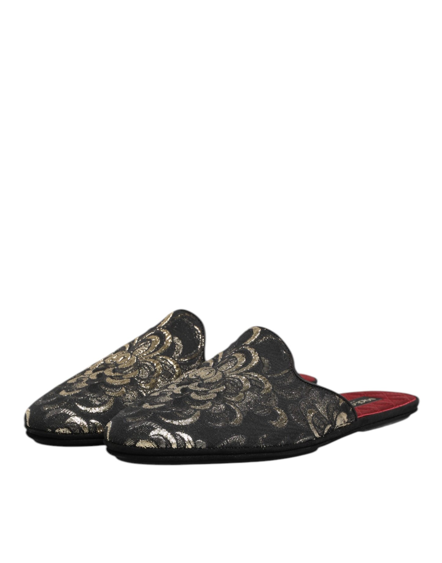 Dolce & Gabbana Black Floral Jacquard Slides Slippers Shoes