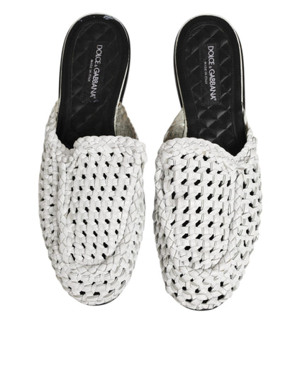 Dolce & Gabbana White Woven Slides MULES Men Sandals Shoes