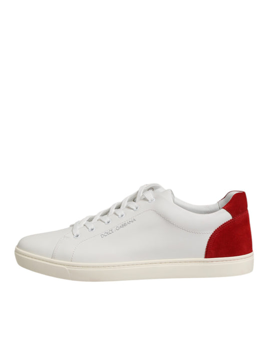 Dolce & Gabbana White Red Leather Low Top Men Sneakers Shoes