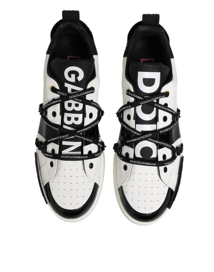 Dolce & Gabbana White Leather Logo Portofino Sneakers Shoes