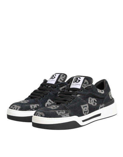 Dolce & Gabbana Blue Cotton Denim Logo Low Top Sneakers Shoes