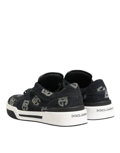 Dolce & Gabbana Blue Cotton Denim Logo Low Top Sneakers Shoes