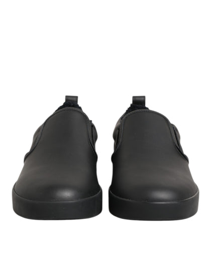 Dolce & Gabbana Black Leather Low Top Slip On Sneakers Shoes