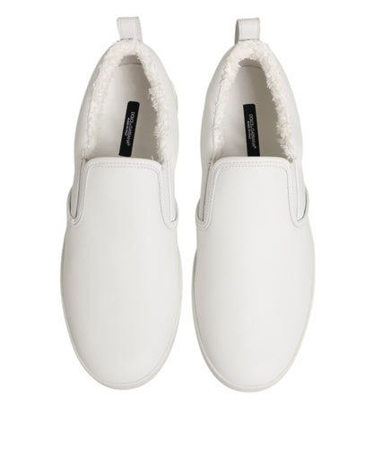 Dolce & Gabbana White Leather Low Top Slip On Sneakers Shoes