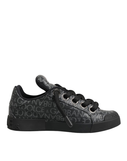 Dolce & Gabbana Black Cotton Denim Logo Low Top Sneakers  Shoes