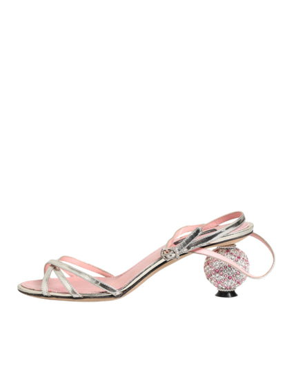 Dolce & Gabbana Pink Embellished Leather Ball-Heel Sandals  Shoes
