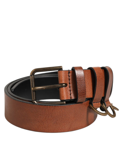 Dolce & Gabbana Brown Classic Gold Metal Logo Buckle Men Belt