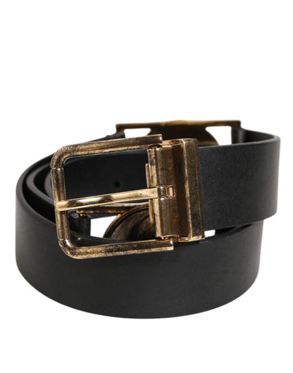 Dolce & Gabbana Black Leather Gold Silver Coin Buckle Belt