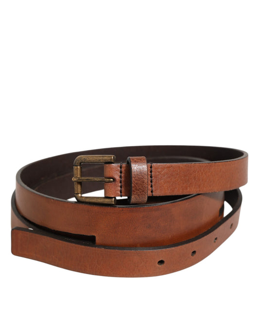 Dolce & Gabbana Brown Double Strap Leather Gold Buckle Belt