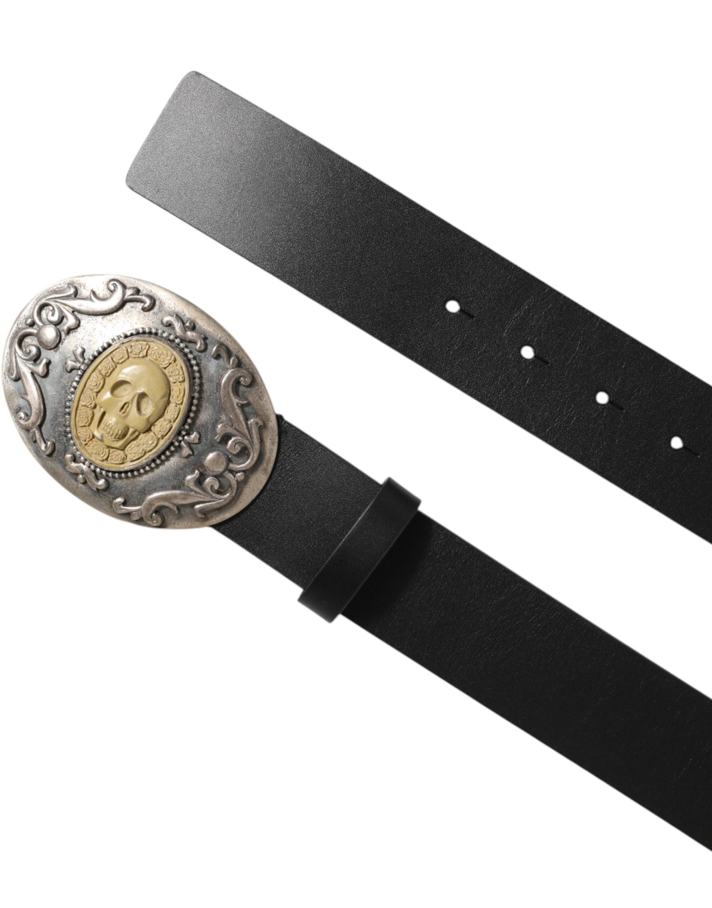 Dolce & Gabbana Black Leather Ornate Metal Buckle Men Belt