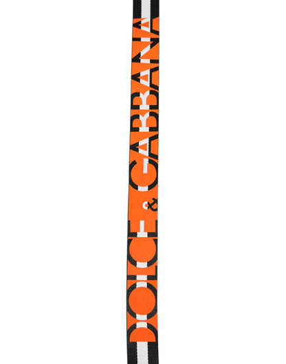 Dolce & Gabbana Black White Striped Logo Metal Buckle Belt