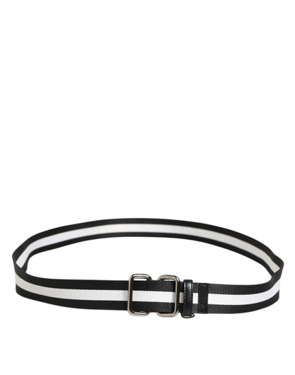 Dolce & Gabbana Black White Striped Logo Metal Buckle Belt