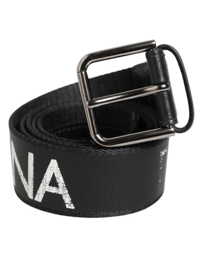 Dolce & Gabbana Black White Printed Metal Logo Buckle Belt