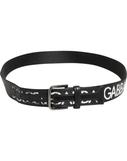 Dolce & Gabbana Black White Printed Metal Logo Buckle Belt