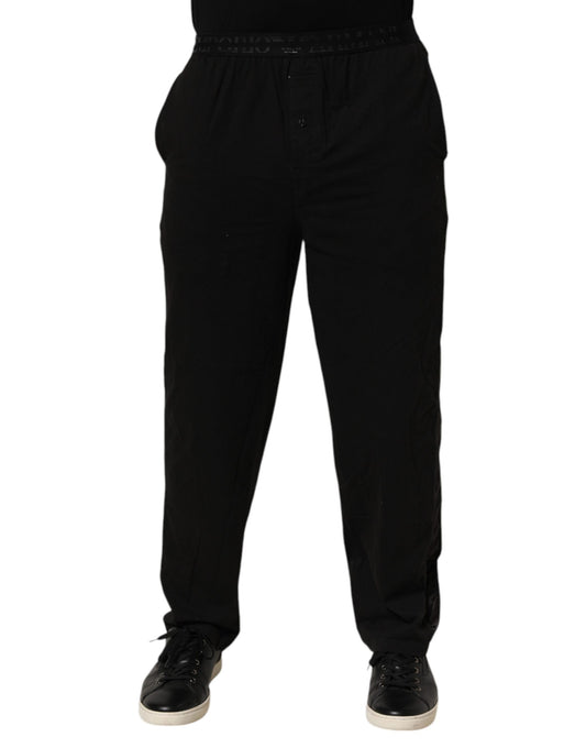 Emporio Armani Black Cotton Blend Logo Waistband Trouser Pants