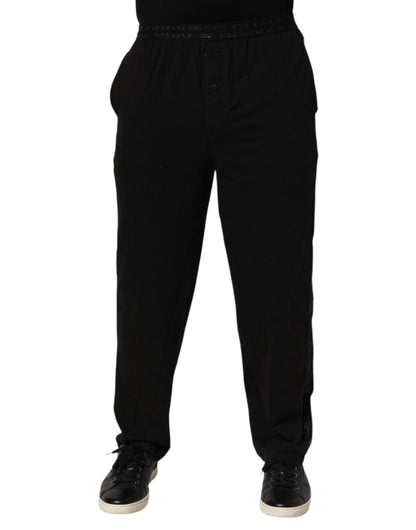 Emporio Armani Black Cotton Blend Logo Waistband Trouser Pants