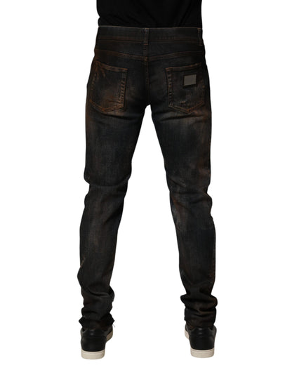 Dolce & Gabbana Black Cotton Skinny Tattered Men Denim Jeans