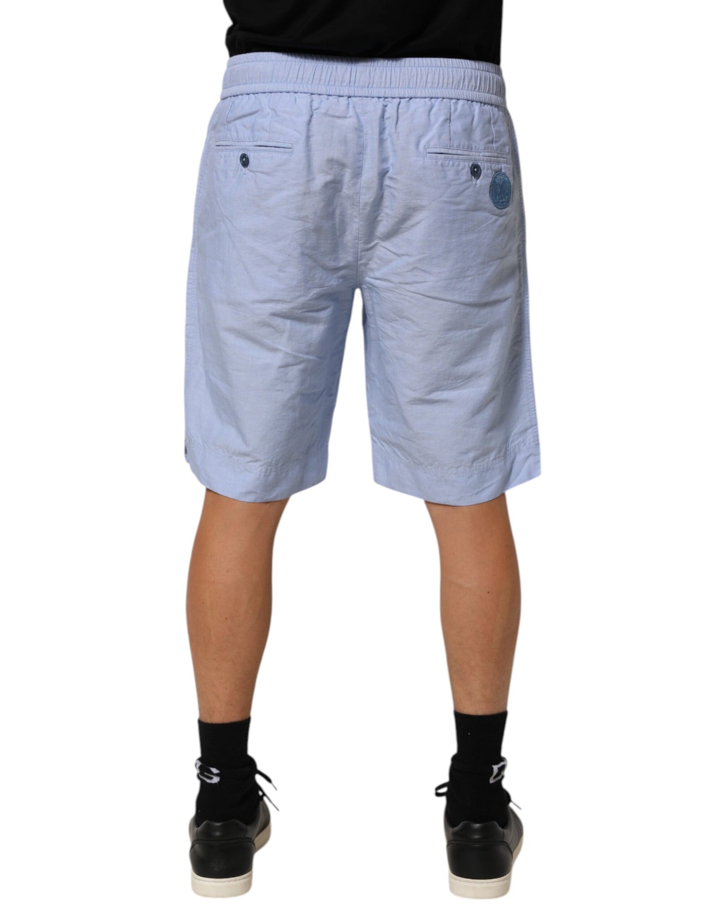 Dolce & Gabbana Light Blue Linen Mid Waist Men Bermuda Shorts