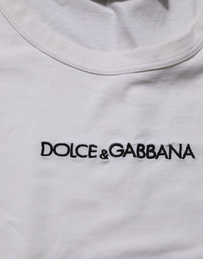 Dolce & Gabbana White Logo Print Cotton Crew Neck Men T-shirt