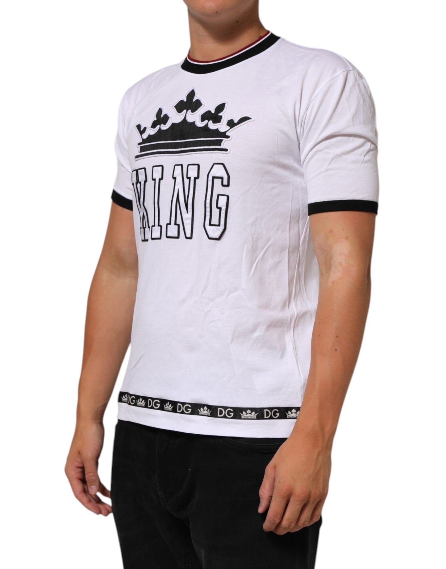 Dolce & Gabbana White Cotton Crown King Embroidery T-shirt