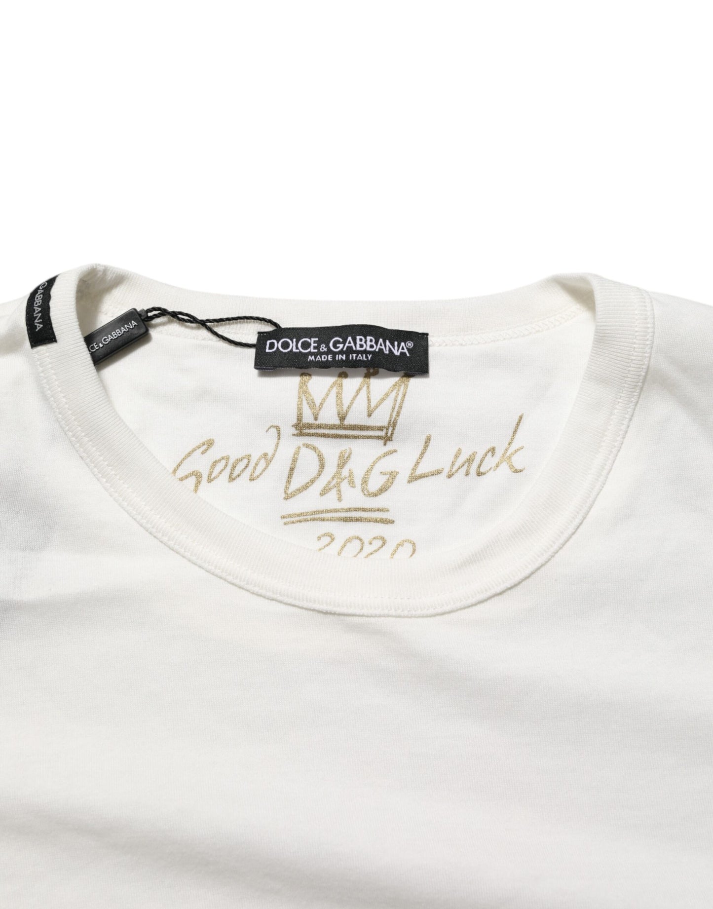 Dolce & Gabbana White Cotton Goodluck 2020 Crew Neck T-shirt