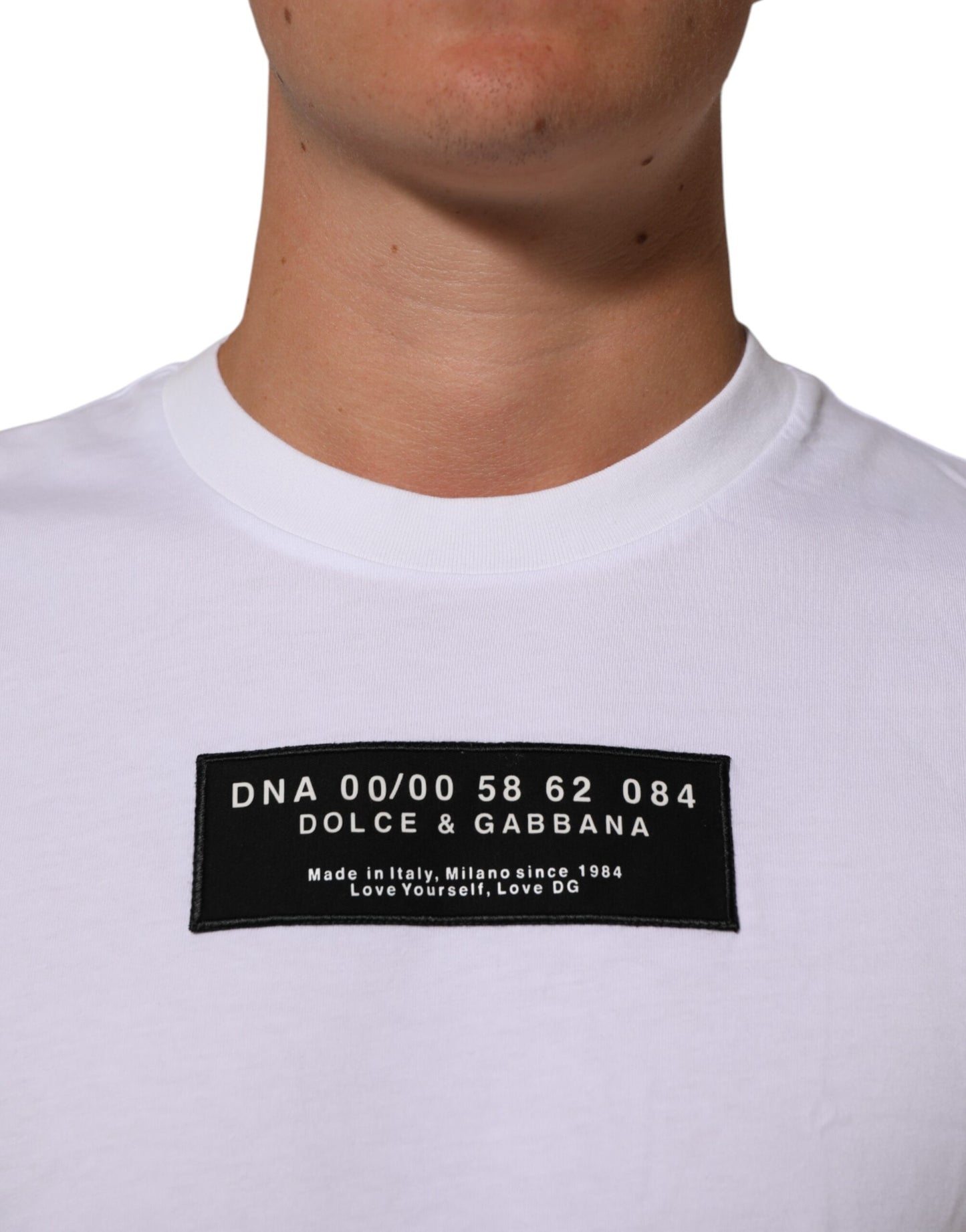 Dolce & Gabbana White Cotton Logo Print Crew Neck Men T-shirt