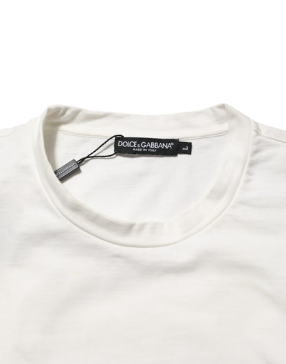 Dolce & Gabbana White Cotton Logo Print Crew Neck Men T-shirt