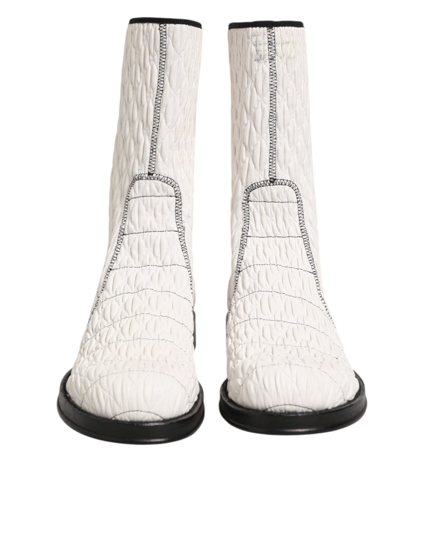Dolce & Gabbana White Lambskin Leather Mid Calf Boots Shoes