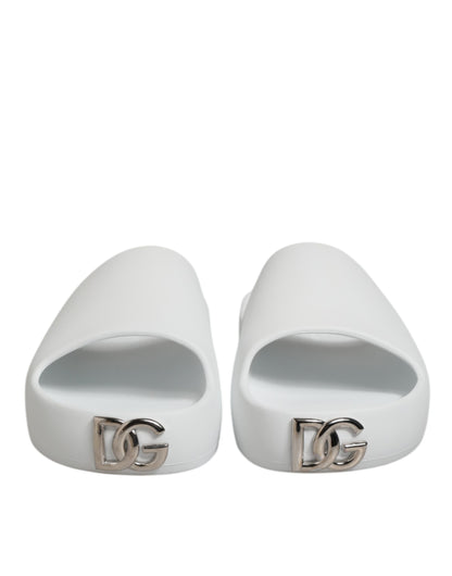 Dolce & Gabbana White Logo Slides Sandals Men Beachwear Shoes