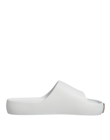 Dolce & Gabbana White Logo Slides Sandals Men Beachwear Shoes