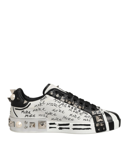 Dolce & Gabbana Black White Studded Low Top Sneakers Shoes