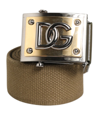 Dolce & Gabbana Military Green Nylon Logo Metal Buckle Belt