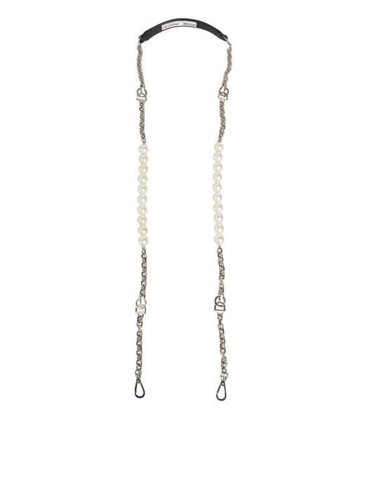Dolce & Gabbana Black Leather Pearl Chain Bag Accessory Shoulder Strap