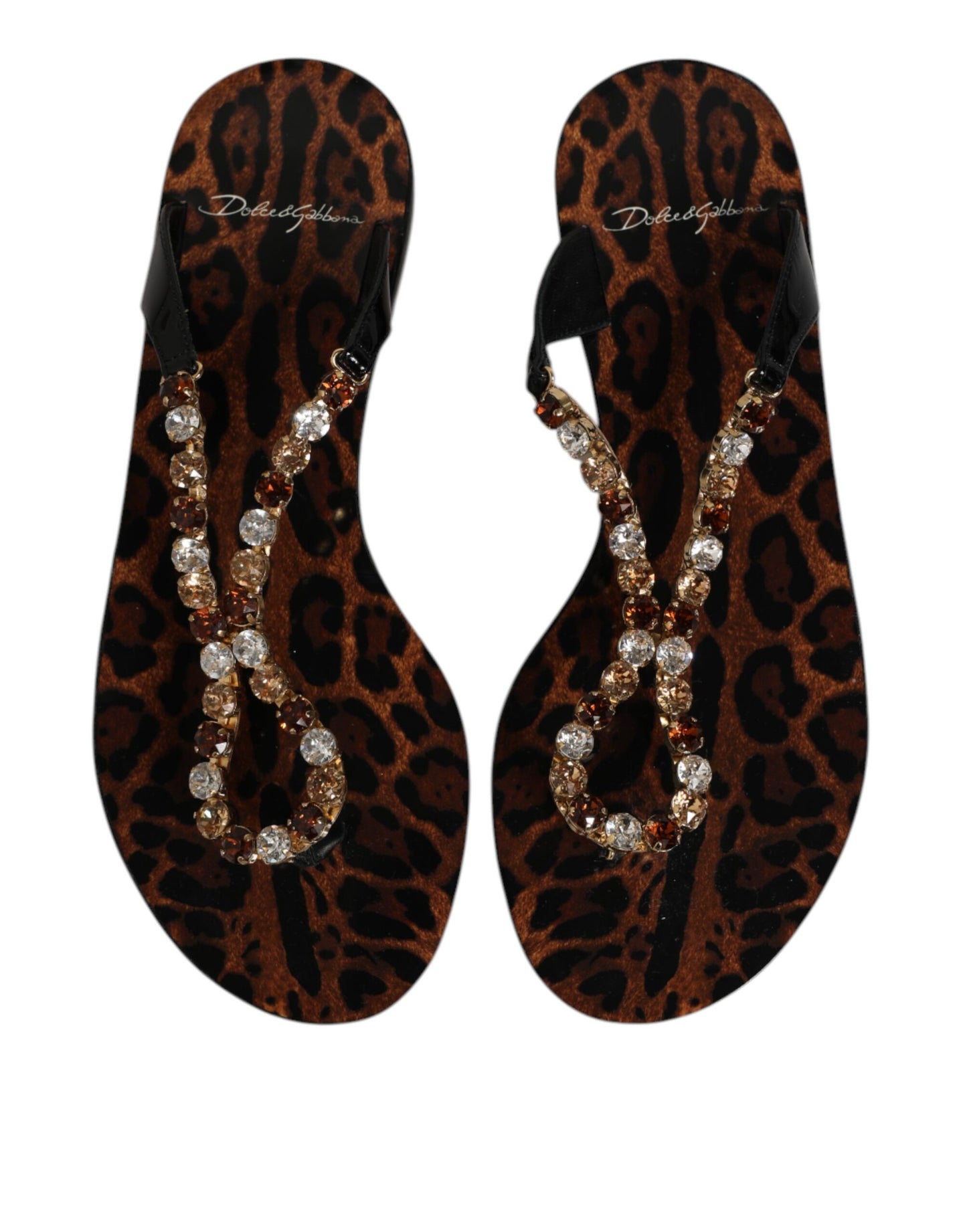 Dolce & Gabbana Black Crystals Flats Sandals Beachwear Shoes